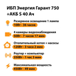 ИБП Энергия Гарант 750 + Аккумулятор S 40 Ач - 12В (450Вт - 49мин) - ИБП и АКБ - ИБП для котлов - Магазин стабилизаторов напряжения Ток-Про