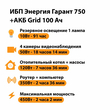 ИБП для котла Энергия Гарант 750 + Аккумулятор Grid 100 Ah 12 v (450Вт - 122мин) - ИБП и АКБ - ИБП для котлов - Магазин стабилизаторов напряжения Ток-Про